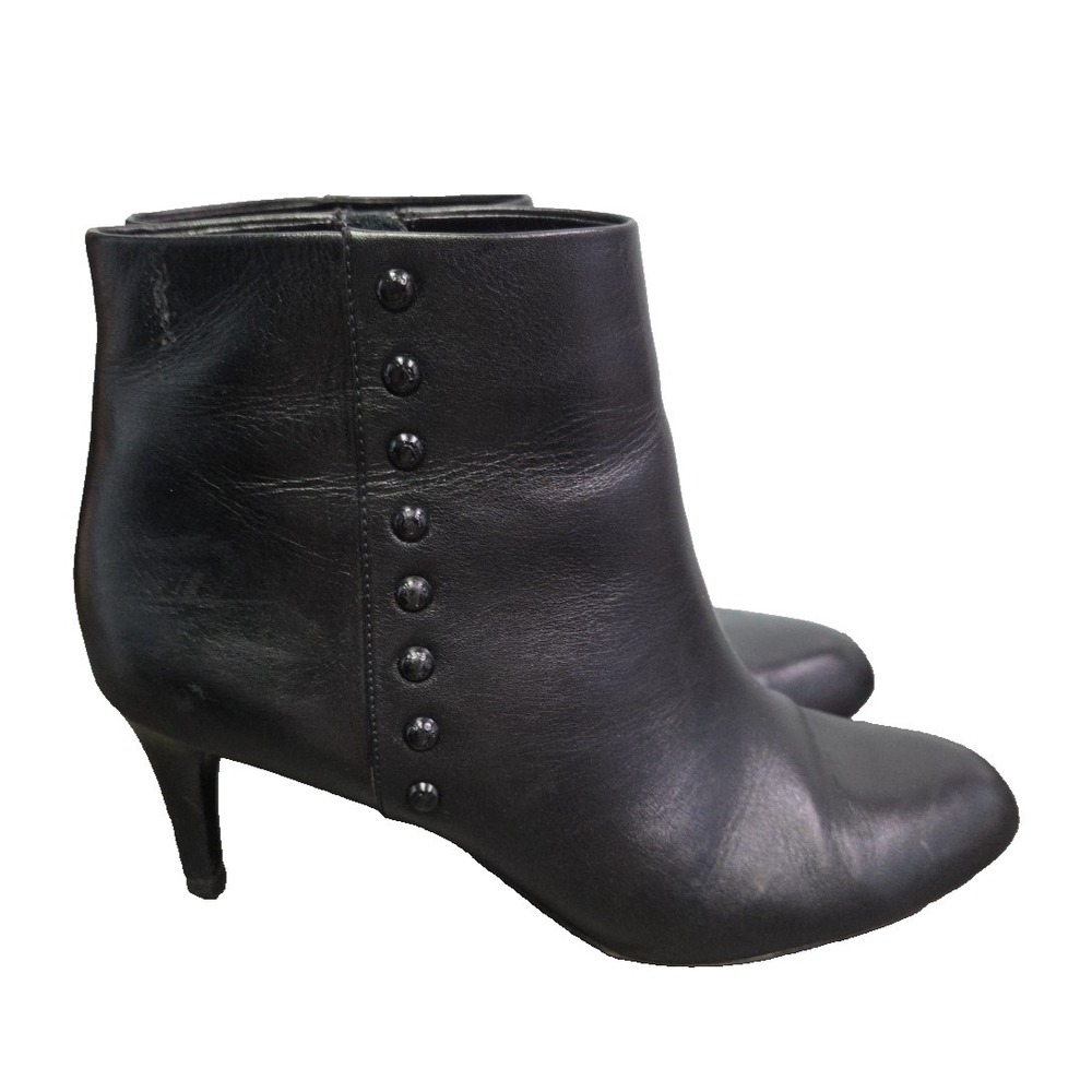 Coach Hickory Soft Shine Almond Toe Black Leather Ankle Boots Zip Size 9.5B